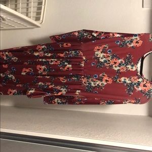 Long red floral dress